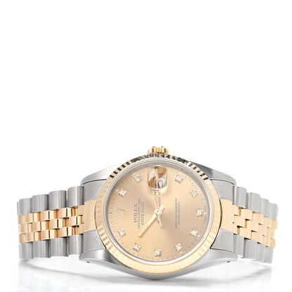 Rolex Stainless Steel 18K Yellow Gold Diamond 36mm Oyster Perpetual Datejust Watch Champagne 16233 2 of 4