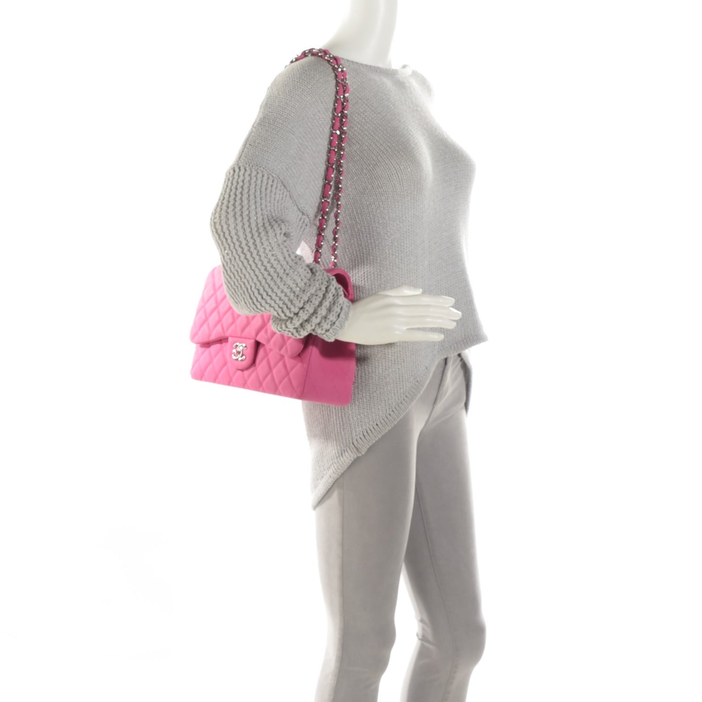 Iridescent Caviar Quilted Jumbo Double Flap Pink
