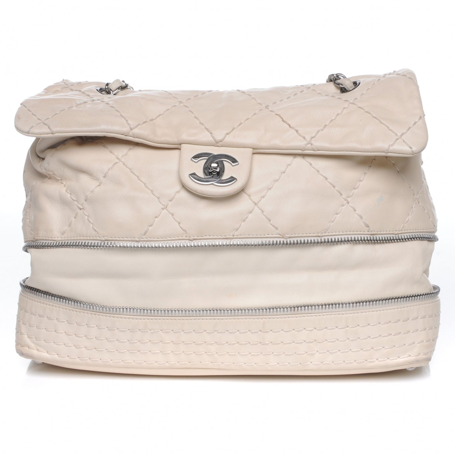Chanel Calfskin Stitched Large Expandable Flap Bag White 2 of 10