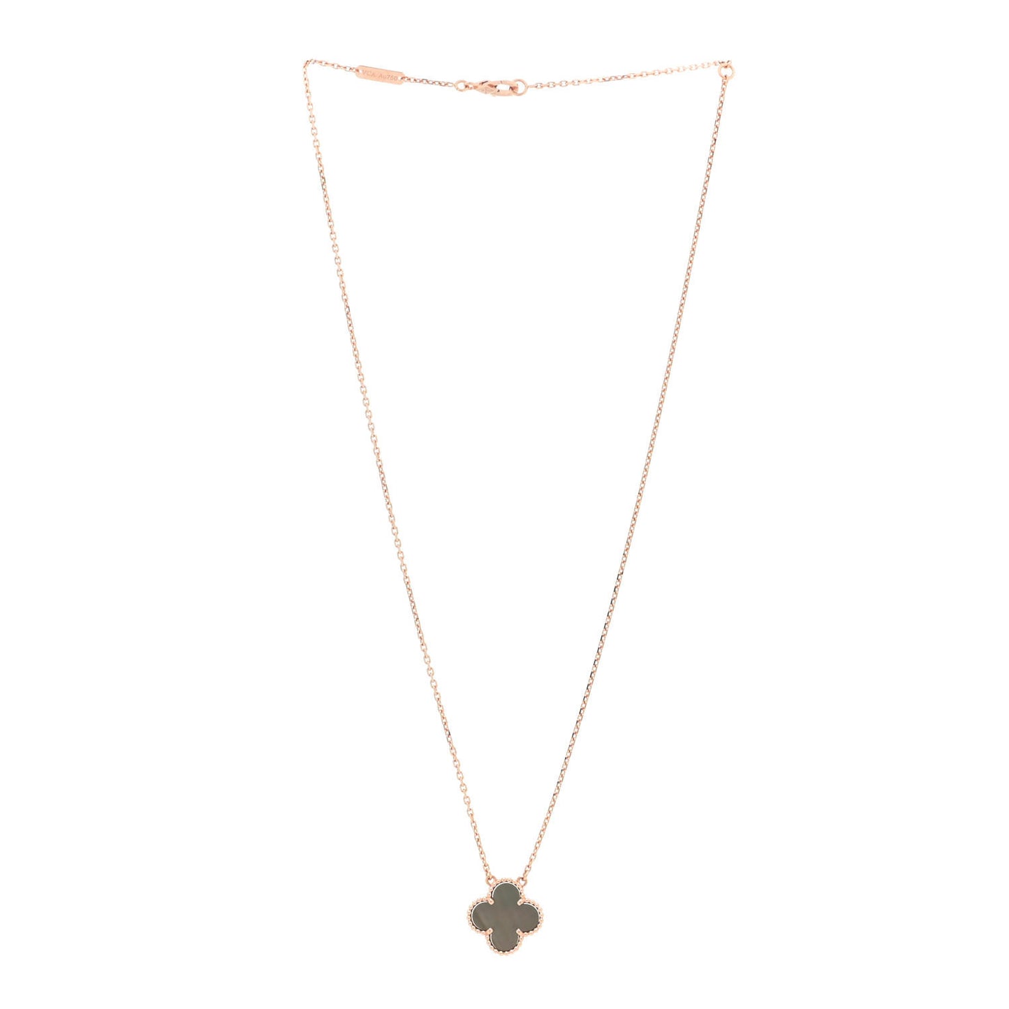 18K Rose Gold Gray Mother of Pearl Vintage Alhambra Pendant Necklace