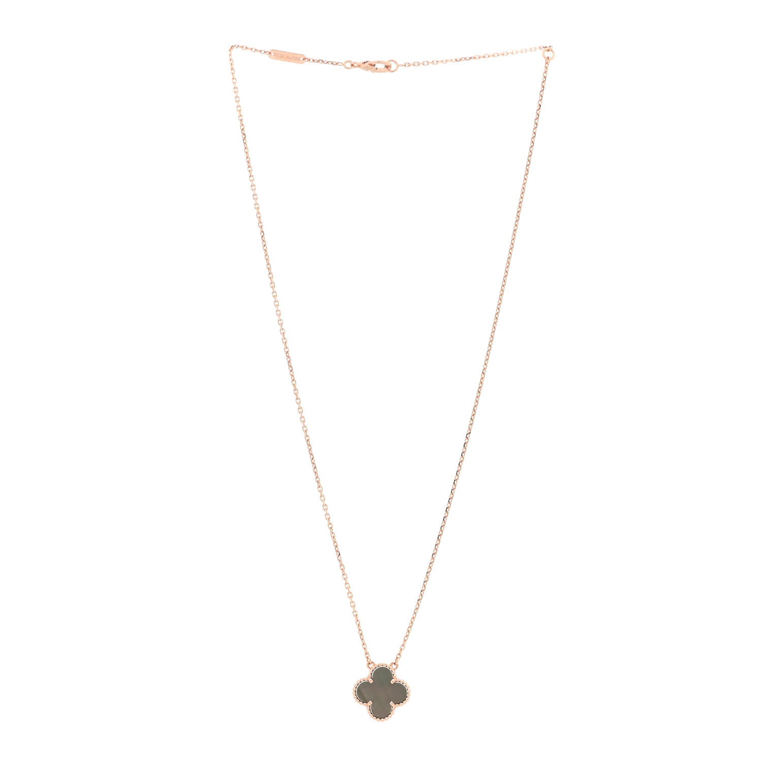 Van Cleef & Arpels 18K Rose Gold Gray Mother of Pearl Vintage Alhambra Pendant Necklace 3 of 6