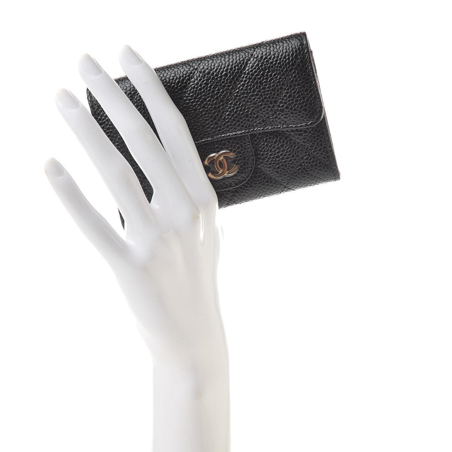 Caviar Quilted Flap Card Holder Wallet Black