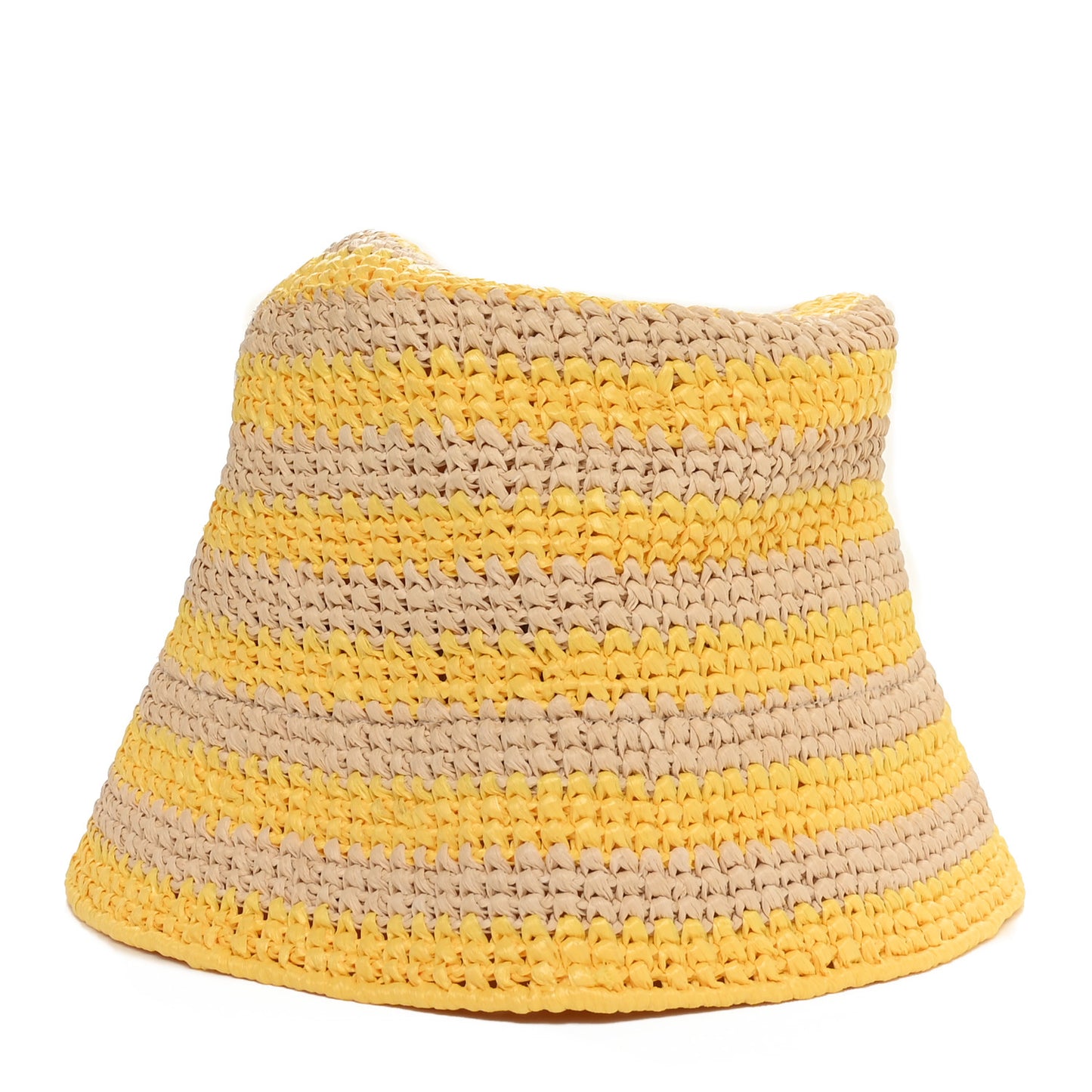 Raffia Striped Logo Embroidered Womens Bucket Hat M Naturale Giallo
