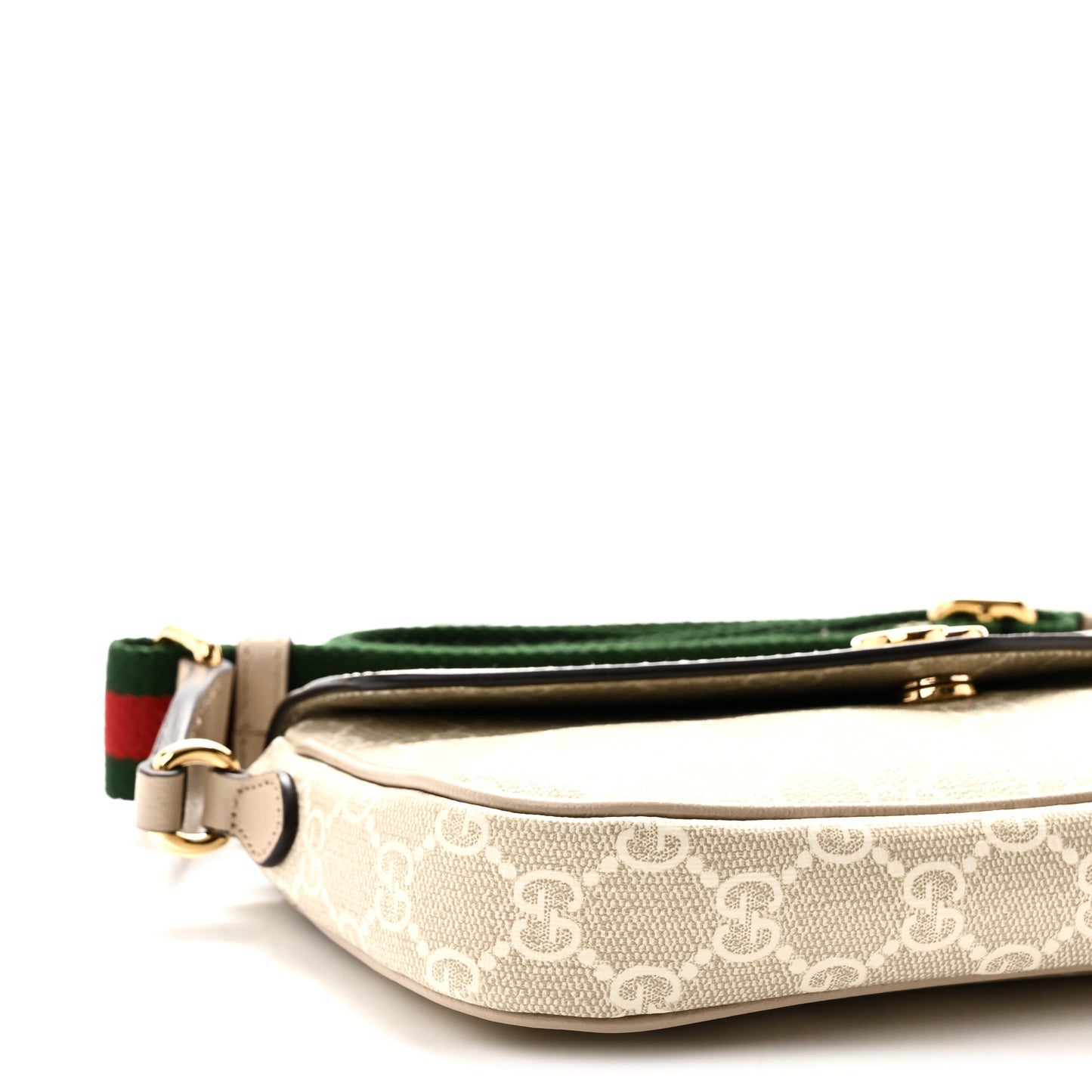 GG Supreme Monogram Textured Dollar Calfskin Web Mini Ophidia Envelope Shoulder Bag Beige Mystic White Oatmeal