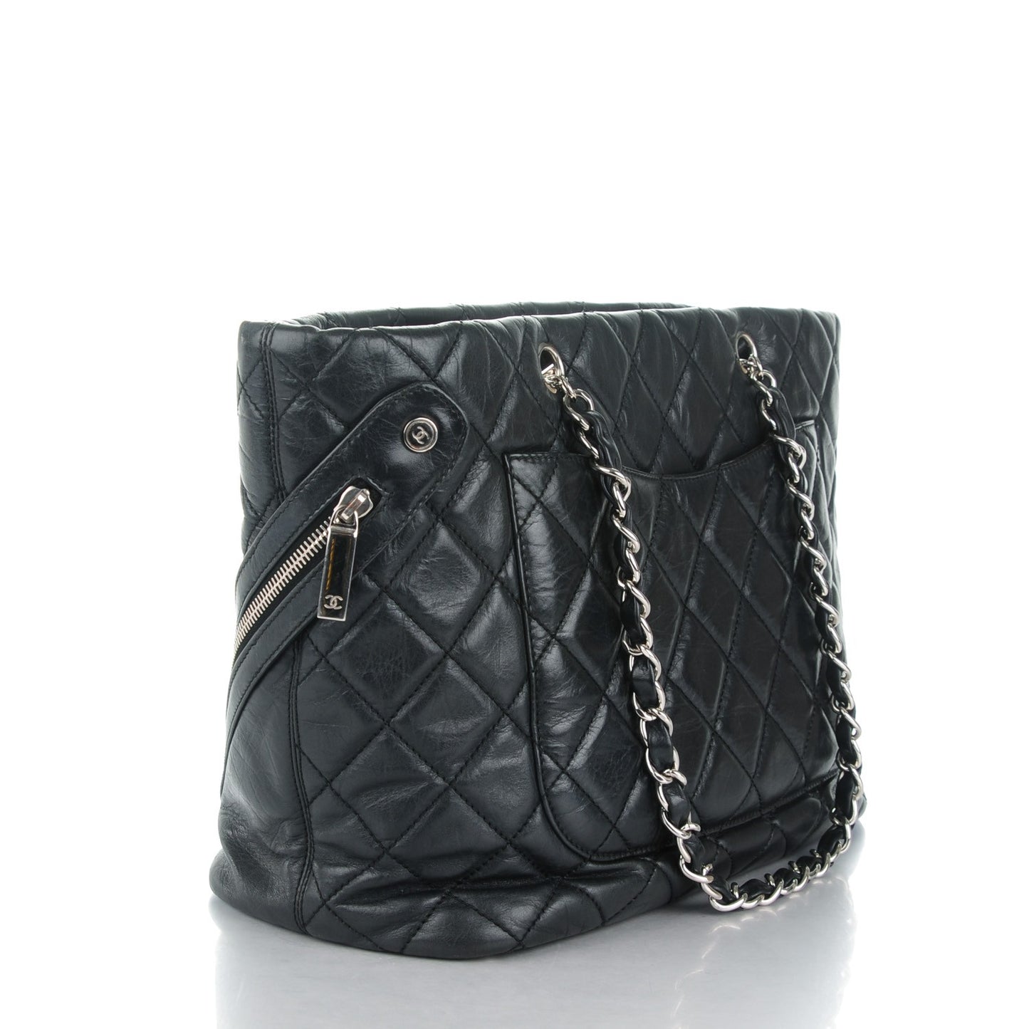 Aged Calfskin Quilted Large Cotton Club Tote Black