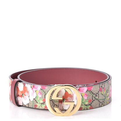 Gucci GG Supreme Monogram Blooms Moon Calfskin Interlocking G 37mm Belt 90 36 Beige Ebony Multicolor Dry Rose 1 of 5
