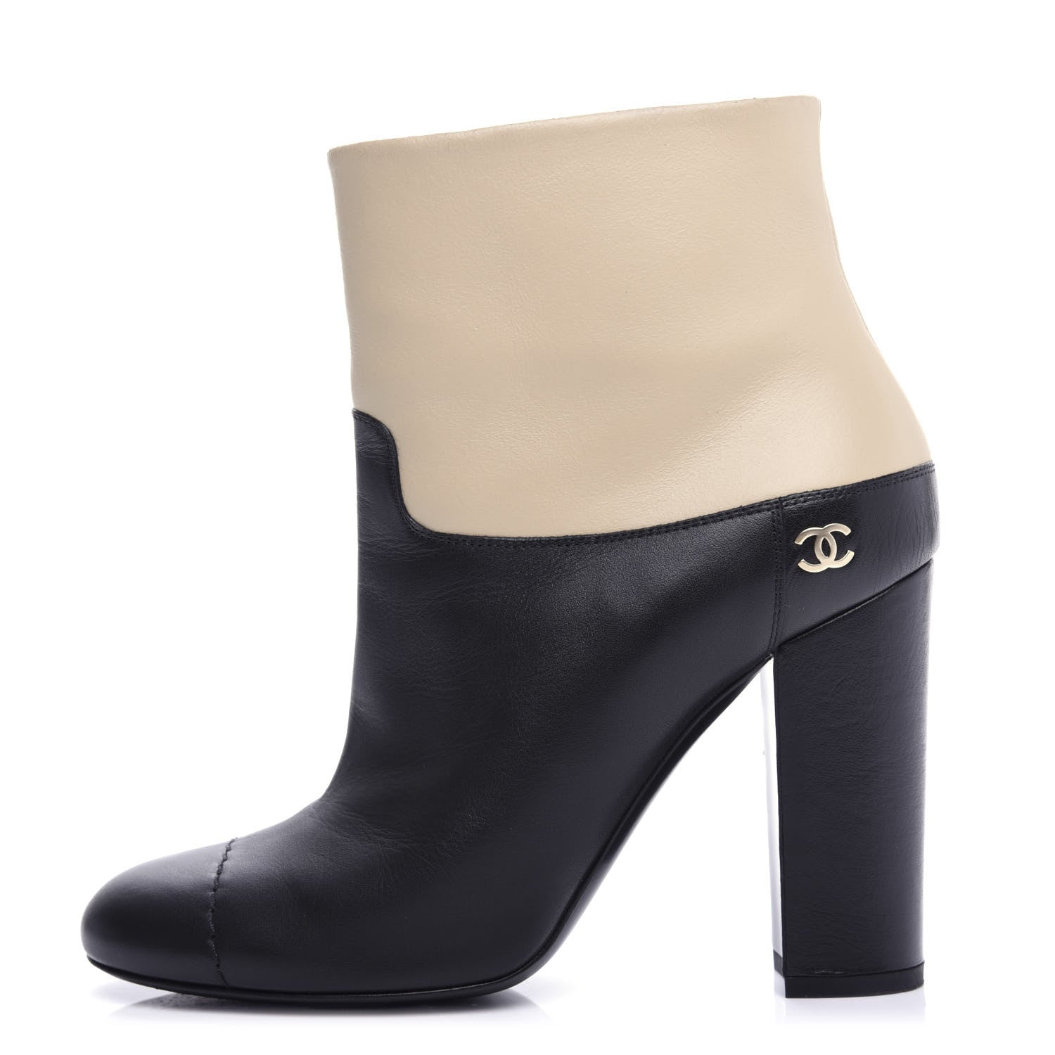 Chanel Tumbled Calfskin CC Short Boots 39 Beige Black 1 of 11