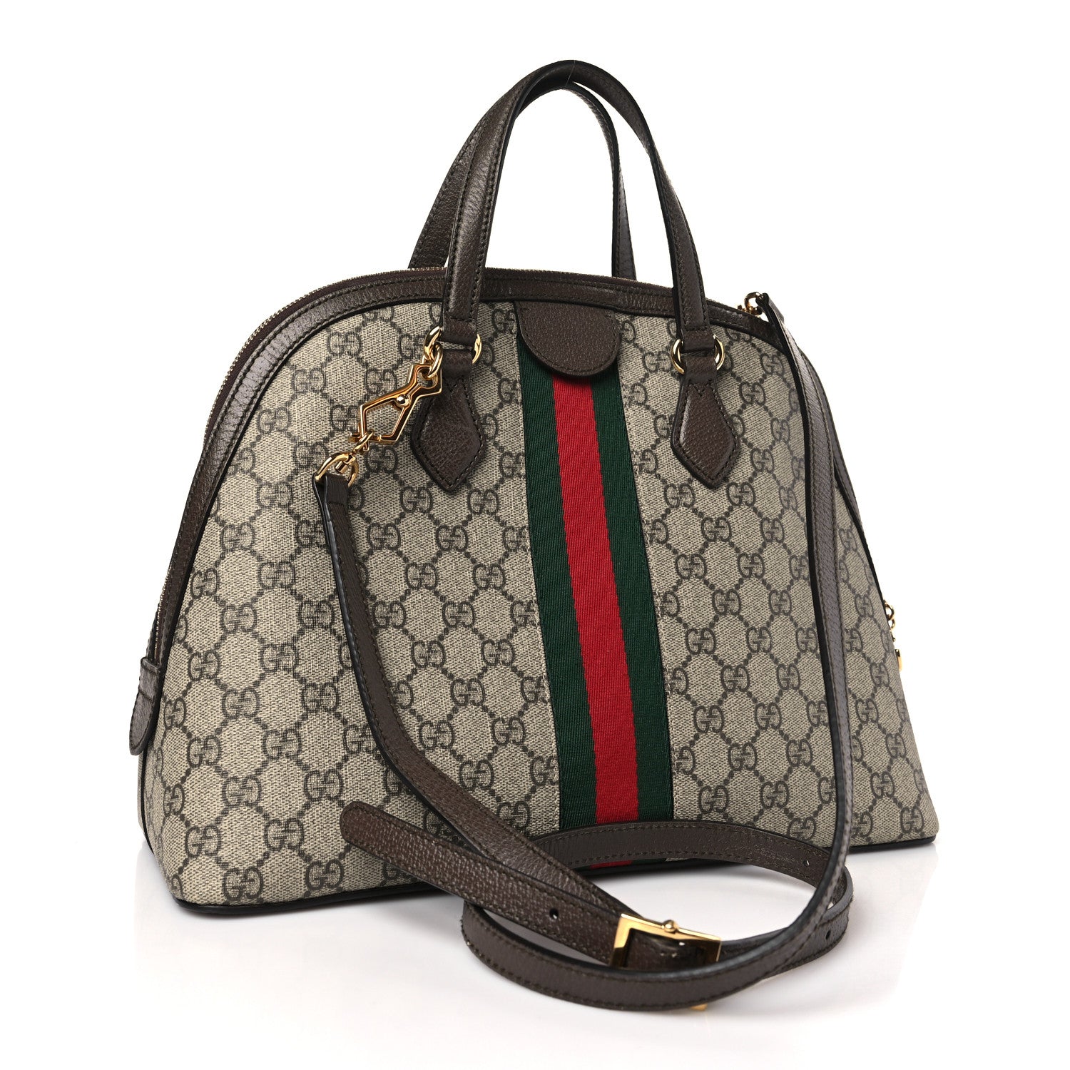 Gucci GG Supreme Monogram Web Medium Ophidia Top Handle Dome Bag Brown 3 of 9