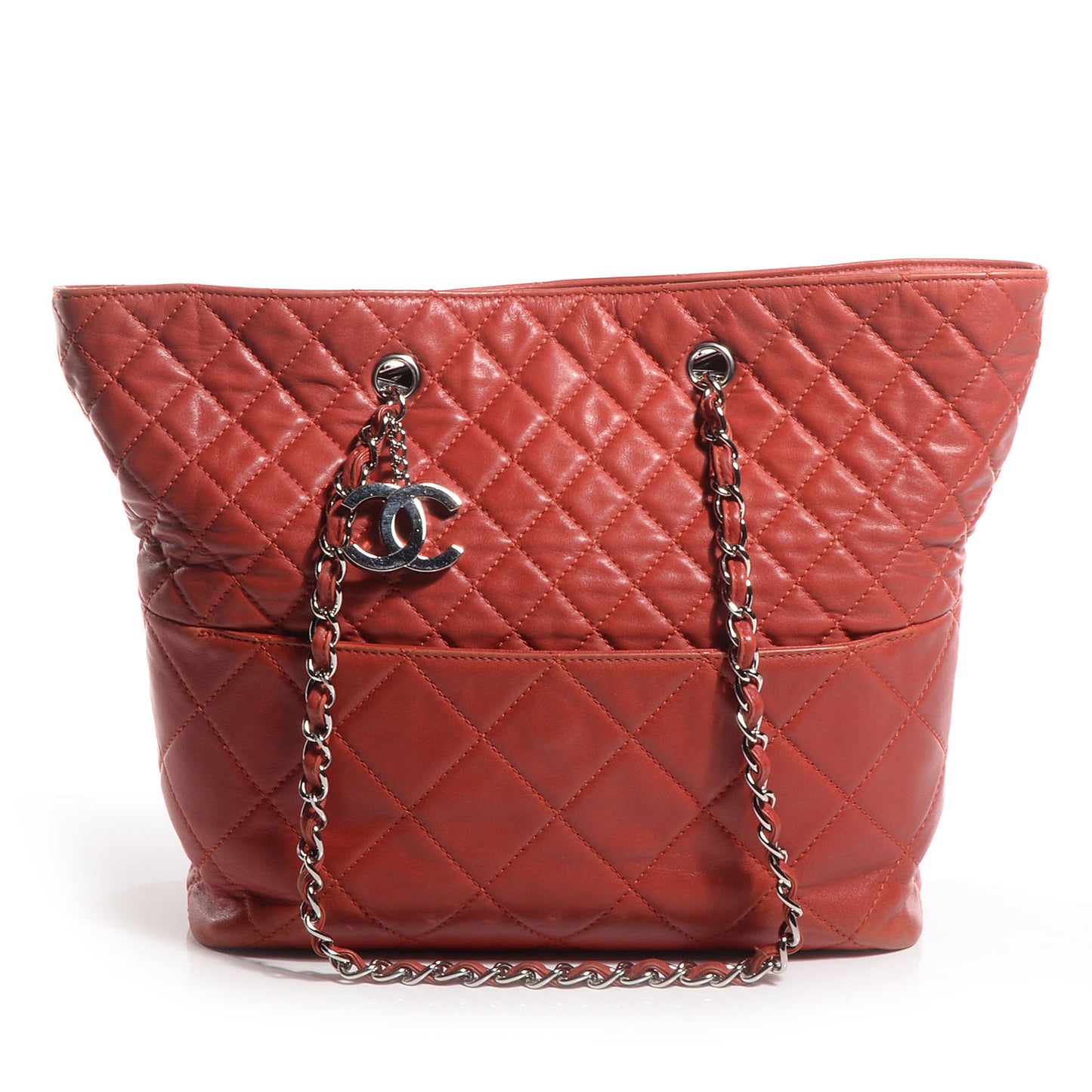 Calfskin Quilted In the Business North South Tote Red