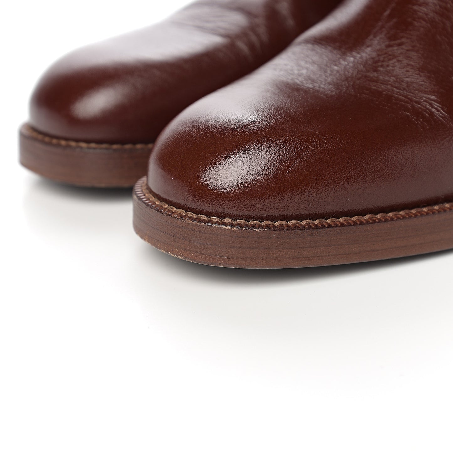 Aged Glazed Calfskin Grosgrain Knee High CC Boots 38.5 Brown Black