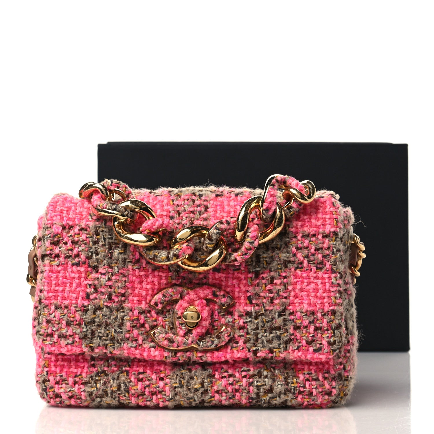Chanel Wool Tweed Quilted Small Elegant Chain Flap Pink Brown 10 of 10