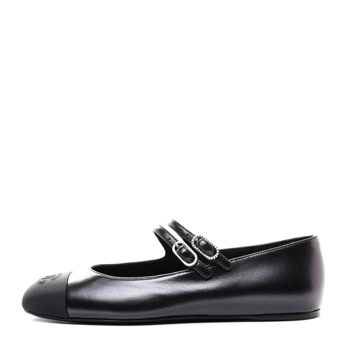 Lambskin Grosgrain Pearl Mary Jane Flats 38 Black