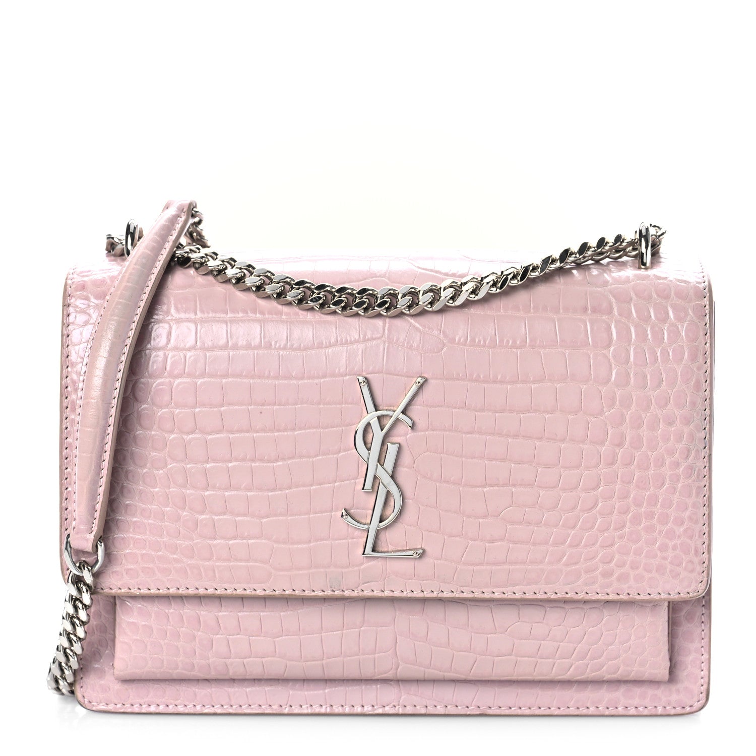 Saint Laurent Calfskin Crocodile Embossed Medium Monogram Sunset Powder Pink 1 of 11