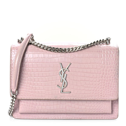 Saint Laurent Calfskin Crocodile Embossed Medium Monogram Sunset Powder Pink 1 of 11