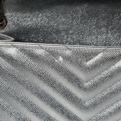 Saint Laurent Metallic Grain De Poudre Matelasse Chevron Medium Monogram Satchel Silver 17 of 17