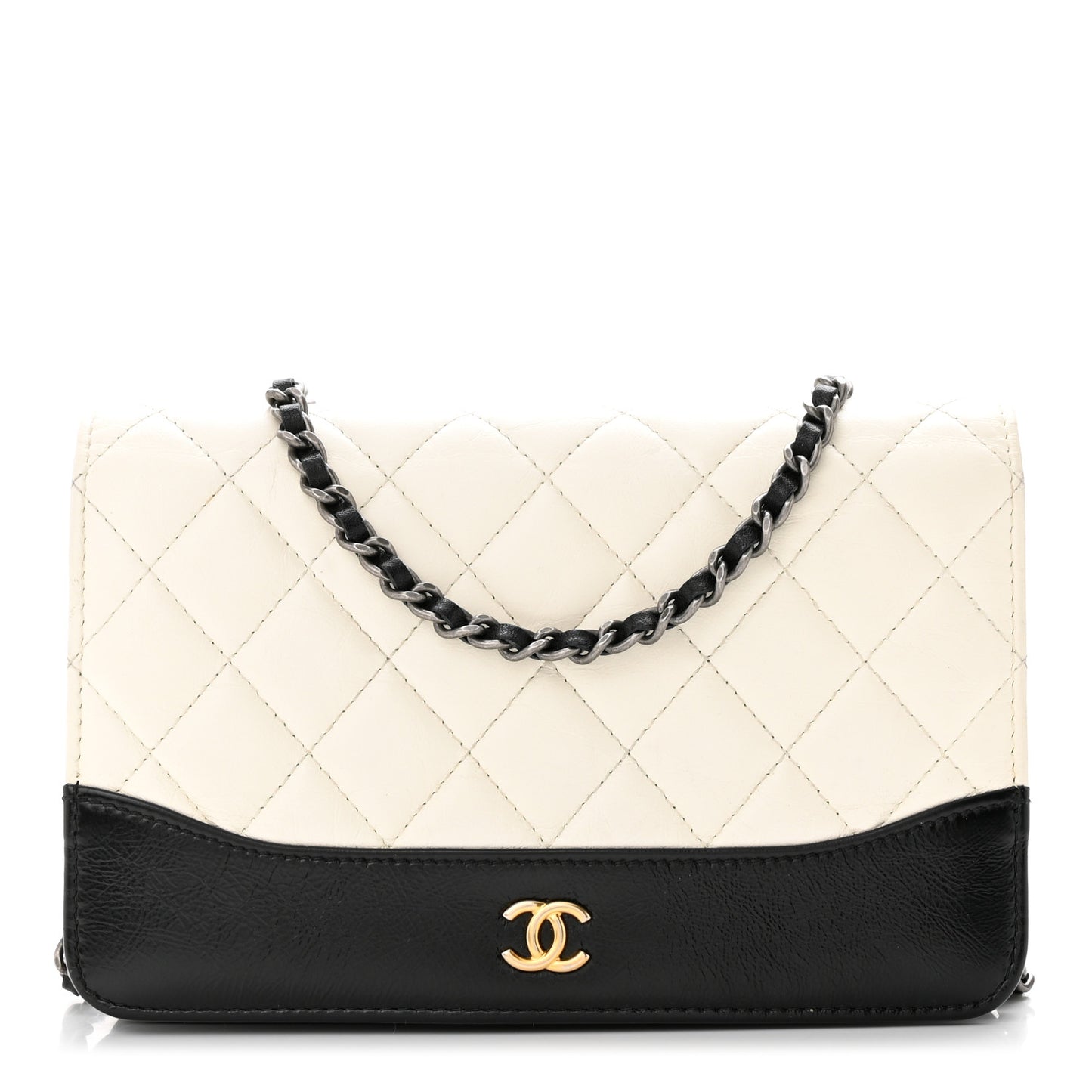 Aged Calfskin Quilted Gabrielle Wallet On Chain WOC White Black