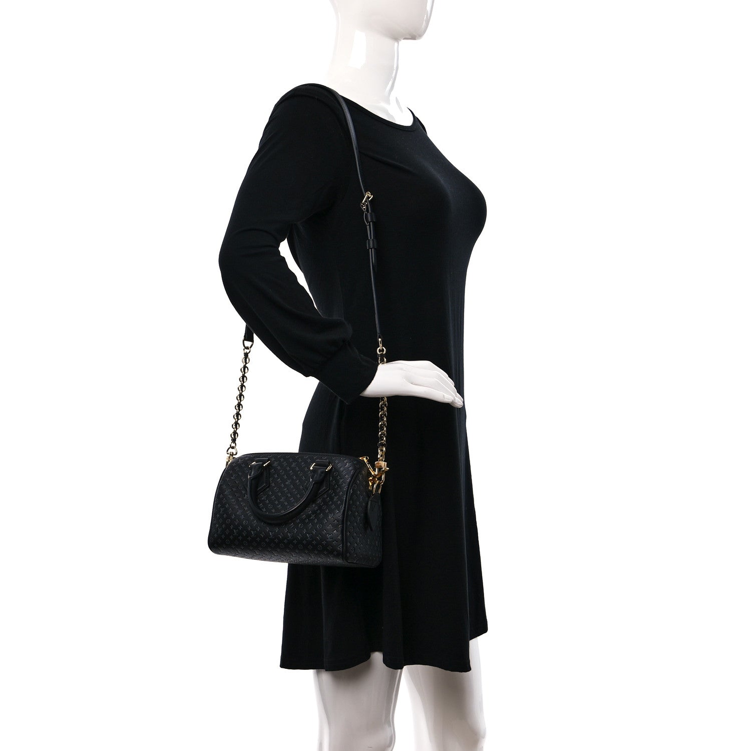 Louis Vuitton Calfskin Nanogram Embossed Speedy 20 Black 2 of 9