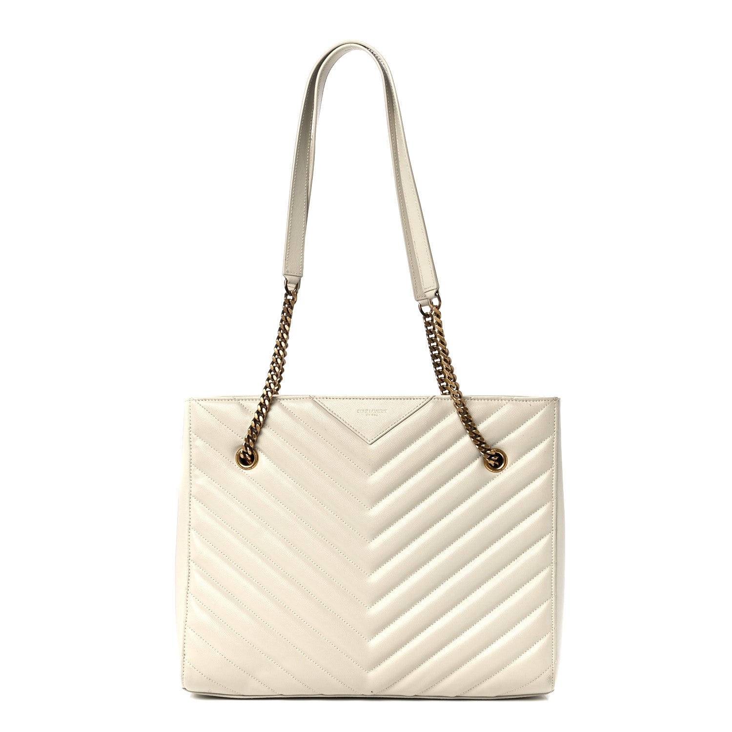 Saint Laurent Grain de Poudre Matelasse Chevron Medium Tribeca Shopping Bag Crema Soft 1 of 12