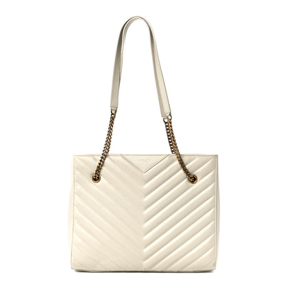 Saint Laurent Grain de Poudre Matelasse Chevron Medium Tribeca Shopping Bag Crema Soft 1 of 12