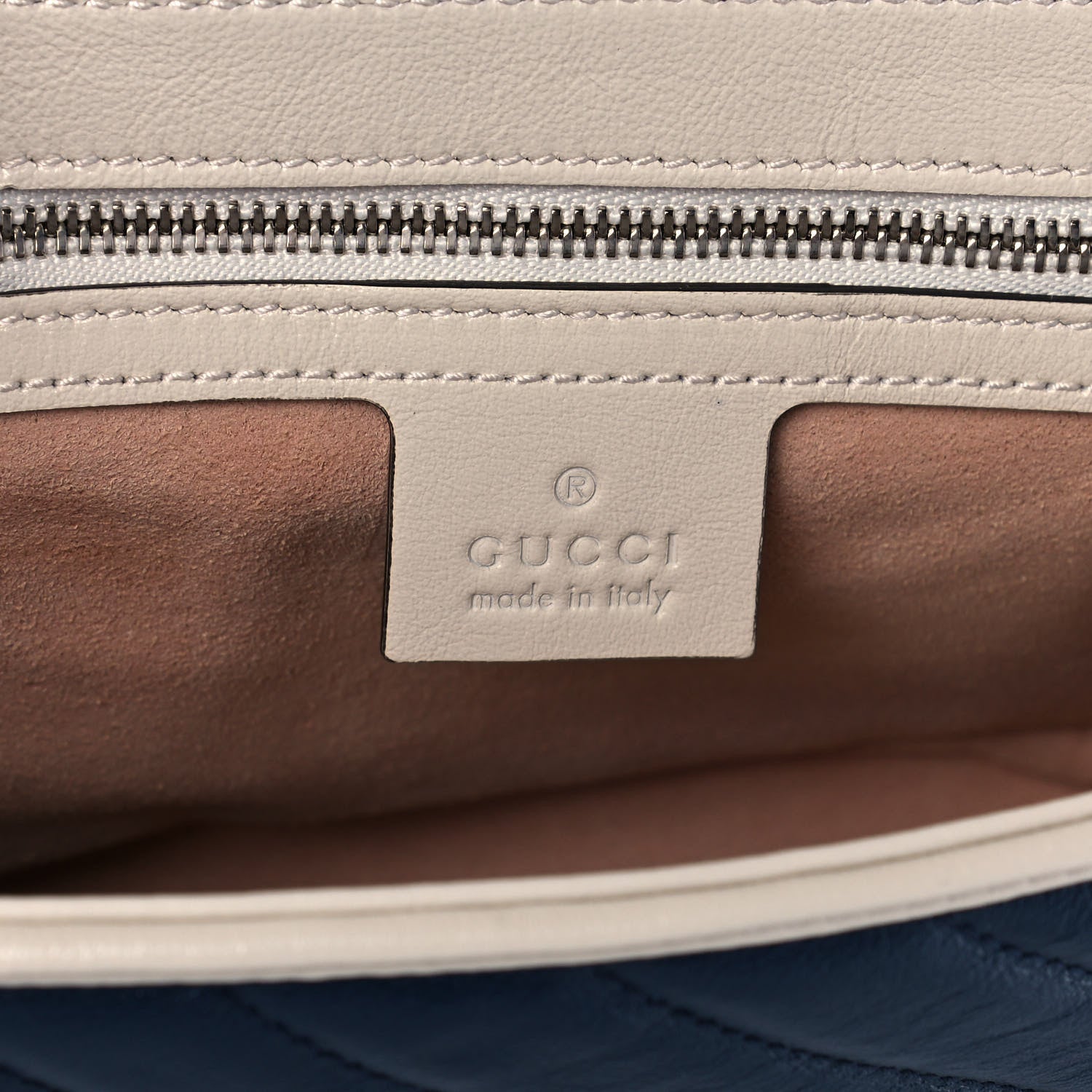 Gucci Vintage Effect Calfskin Matelasse Diagonal Small Torchon GG Marmont Shoulder Bag Blue Agata Mystic White 6 of 11