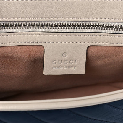 Gucci Vintage Effect Calfskin Matelasse Diagonal Small Torchon GG Marmont Shoulder Bag Blue Agata Mystic White 6 of 11