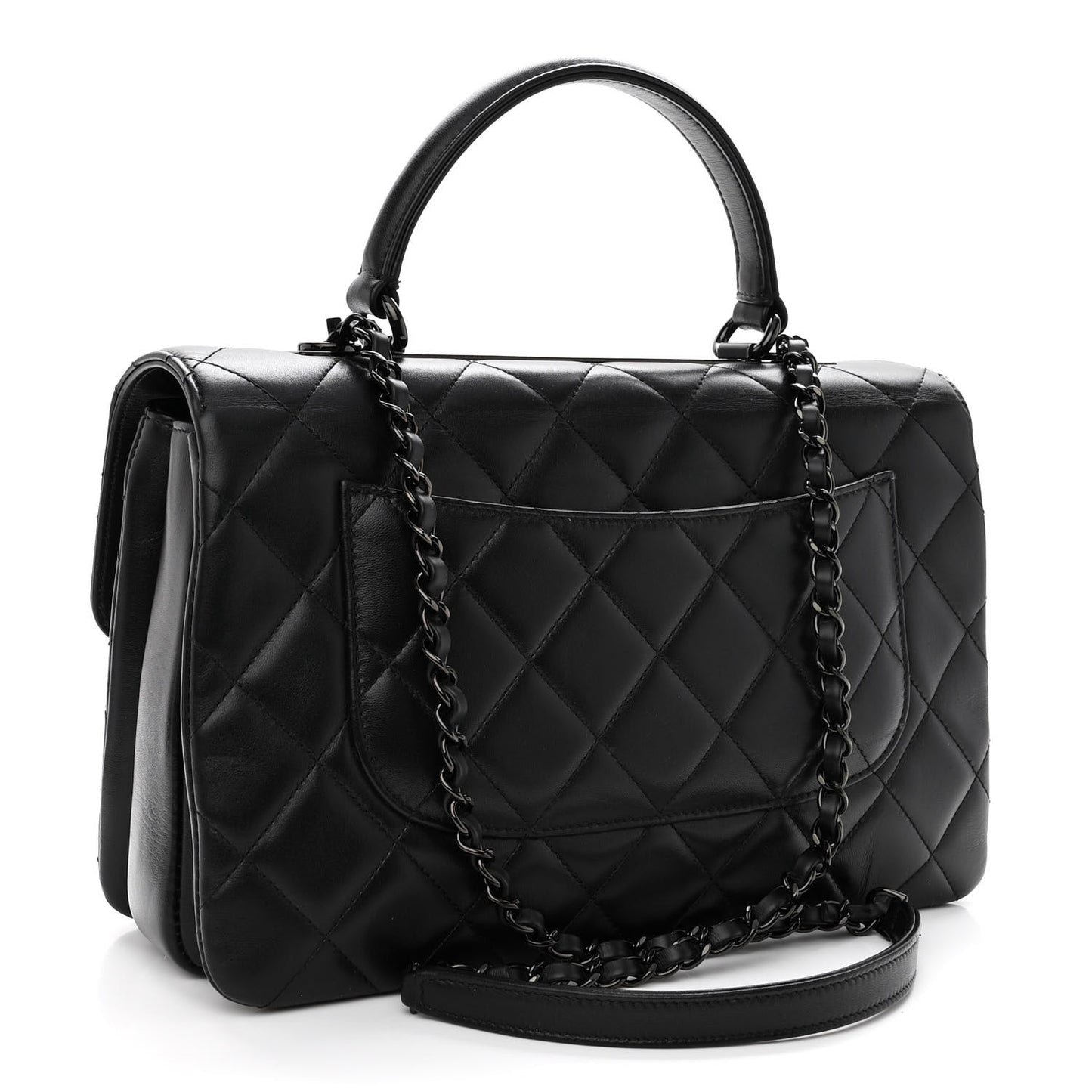 Lambskin Quilted Medium Trendy CC Flap Dual Handle Bag So Black