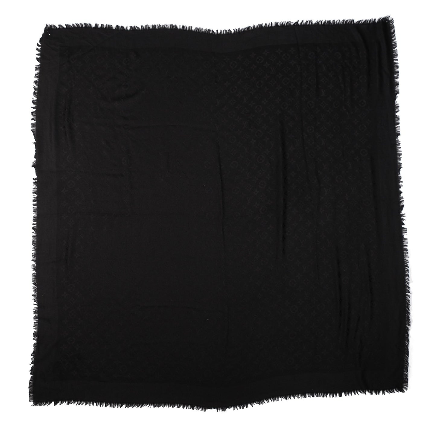 Silk Wool Monogram Shawl Black