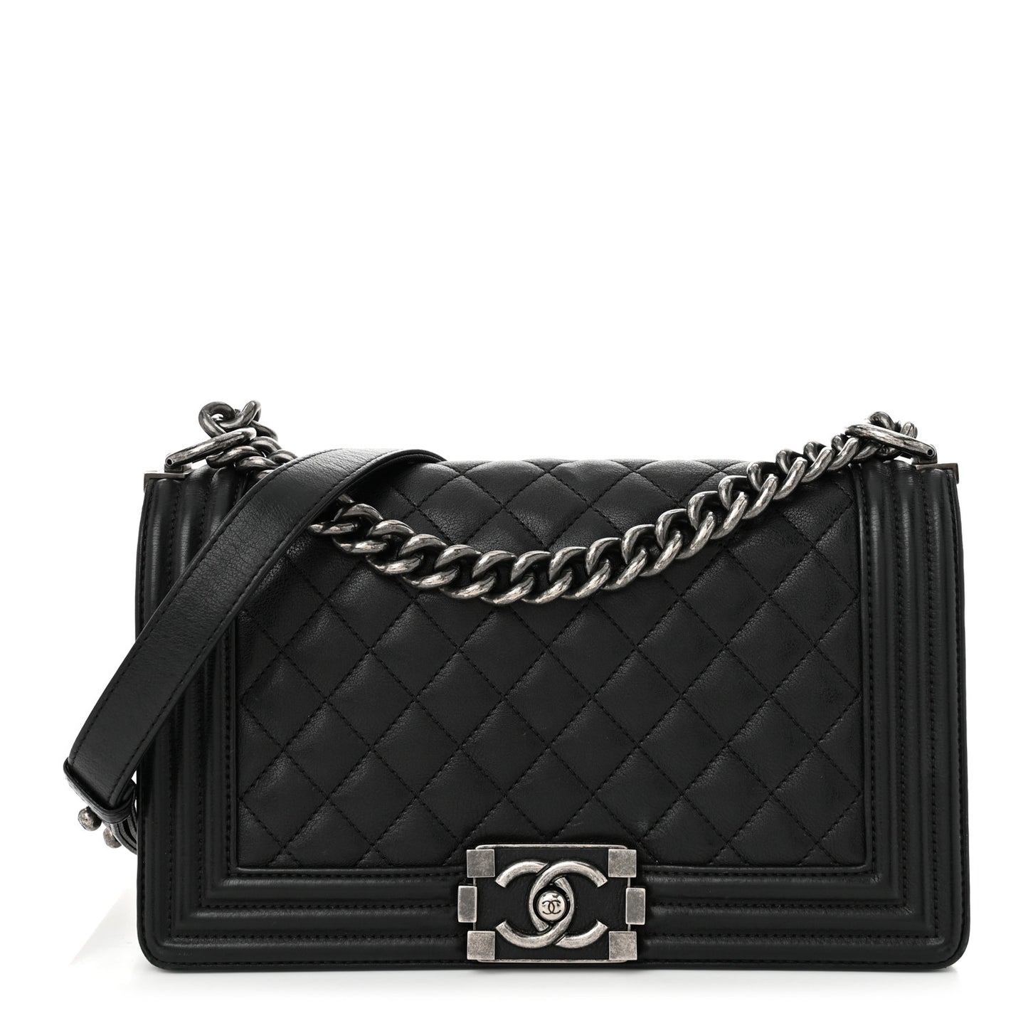 Calfskin Quilted Medium Boy Flap Black