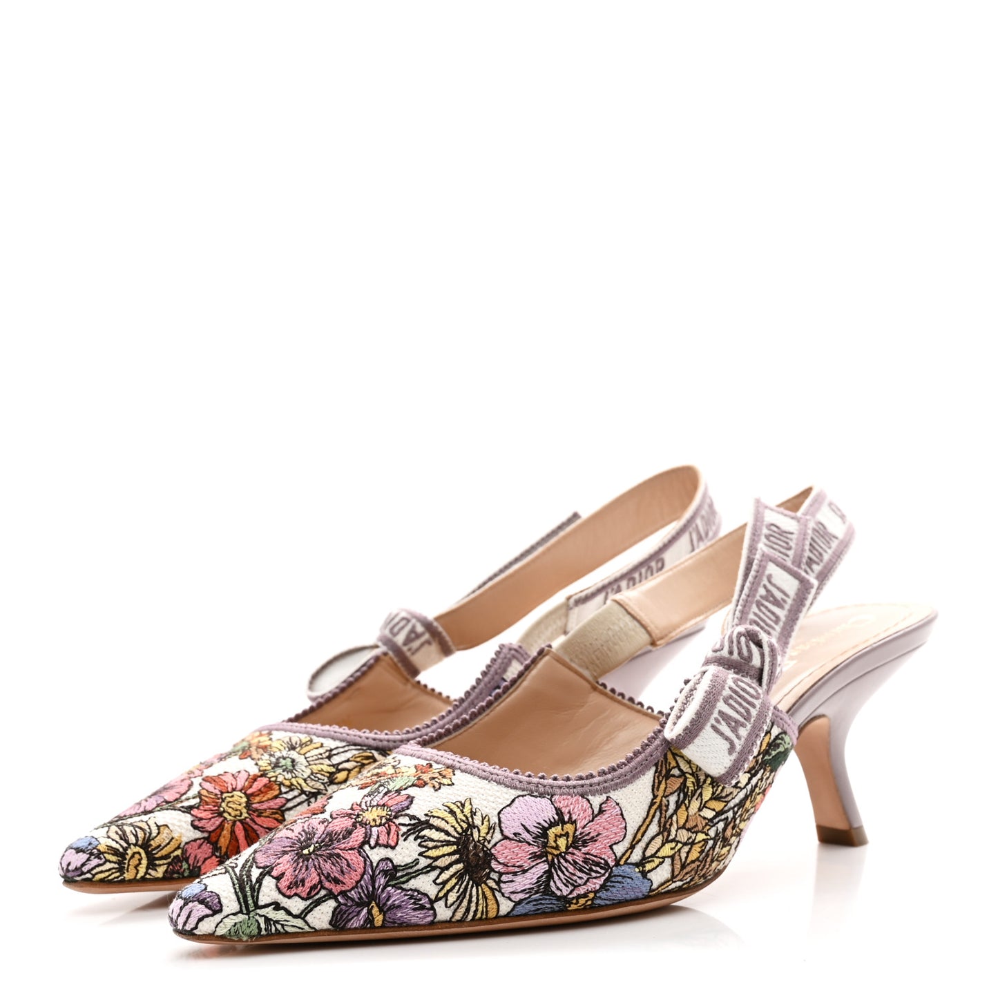 Canvas Embroidered 4 Saisons Embroidered J'Adior Slingback Pumps 37.5 Lilac Multicolor