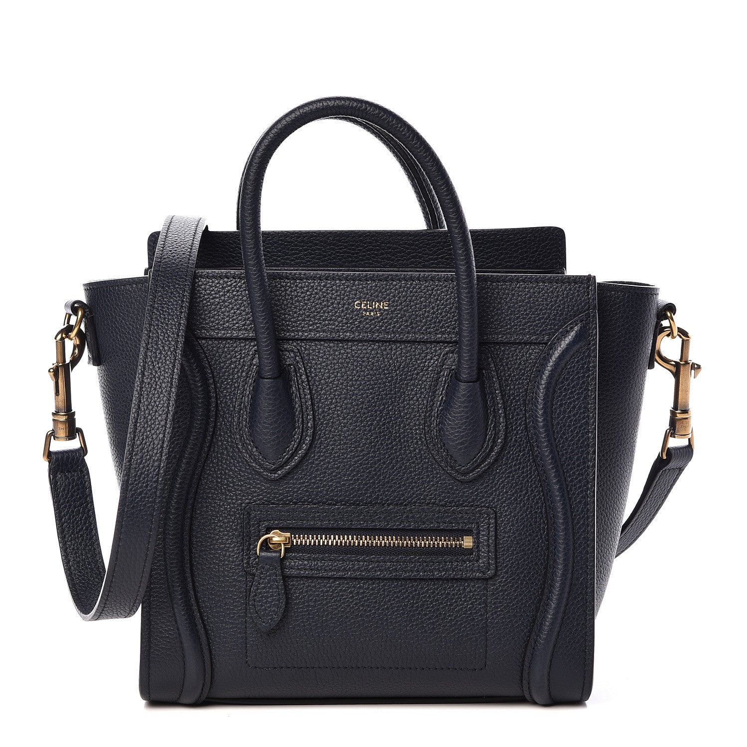 Celine Drummed Calfskin Nano Luggage Midnight 1 of 12