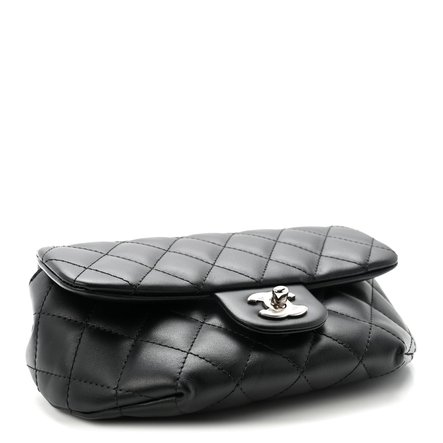 Calfskin Quilted CC Uniform Flap Belt Bag Black