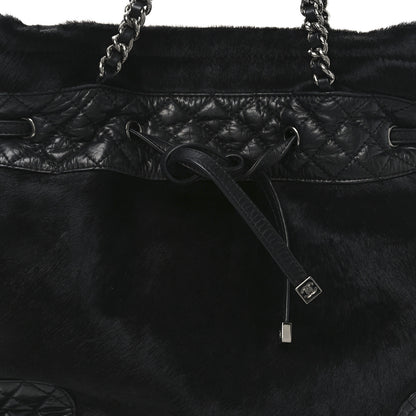 Chanel Aged Calfskin Pony Hair Quilted Miss Pony Drawstring Tote Black 8 of 11