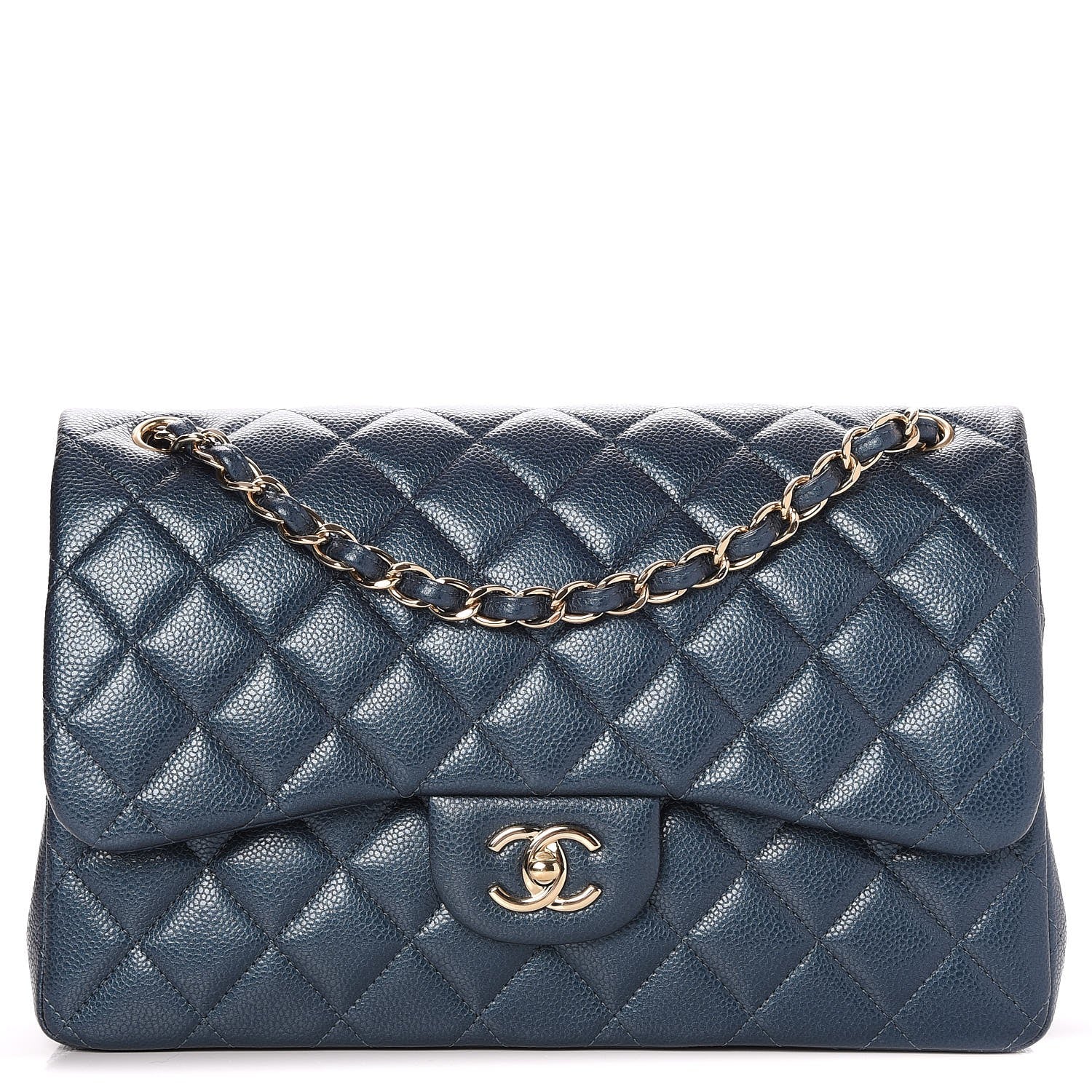 Chanel Metallic Caviar Jumbo Double Flap Blue 1 of 9