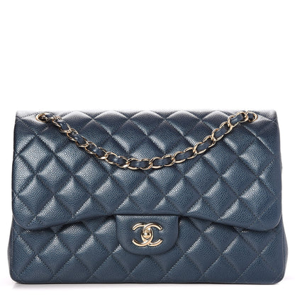 Chanel Metallic Caviar Jumbo Double Flap Blue 1 of 9
