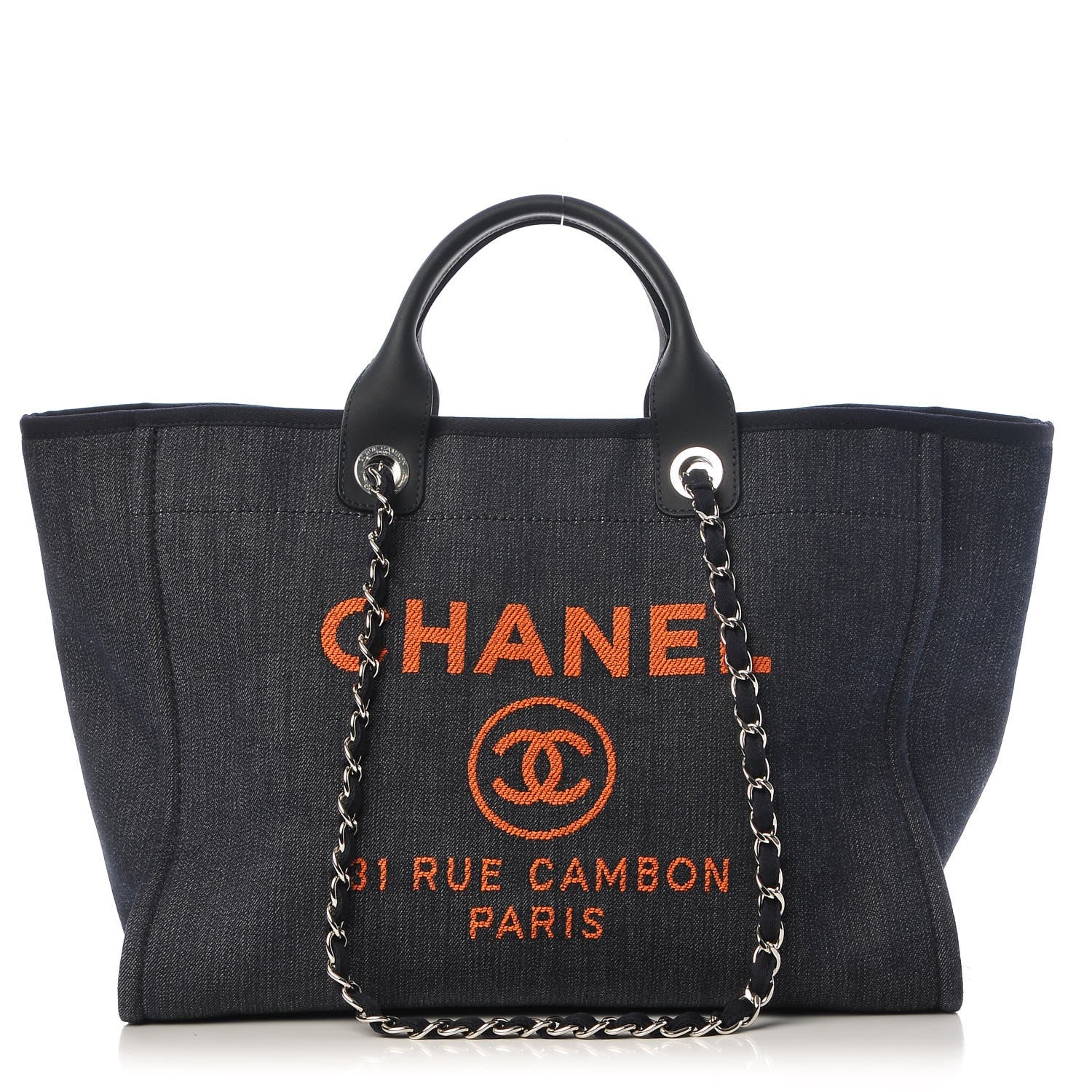 Chanel Denim Large Deauville Tote Blue Orange 1 of 8