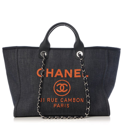 Chanel Denim Large Deauville Tote Blue Orange 1 of 8