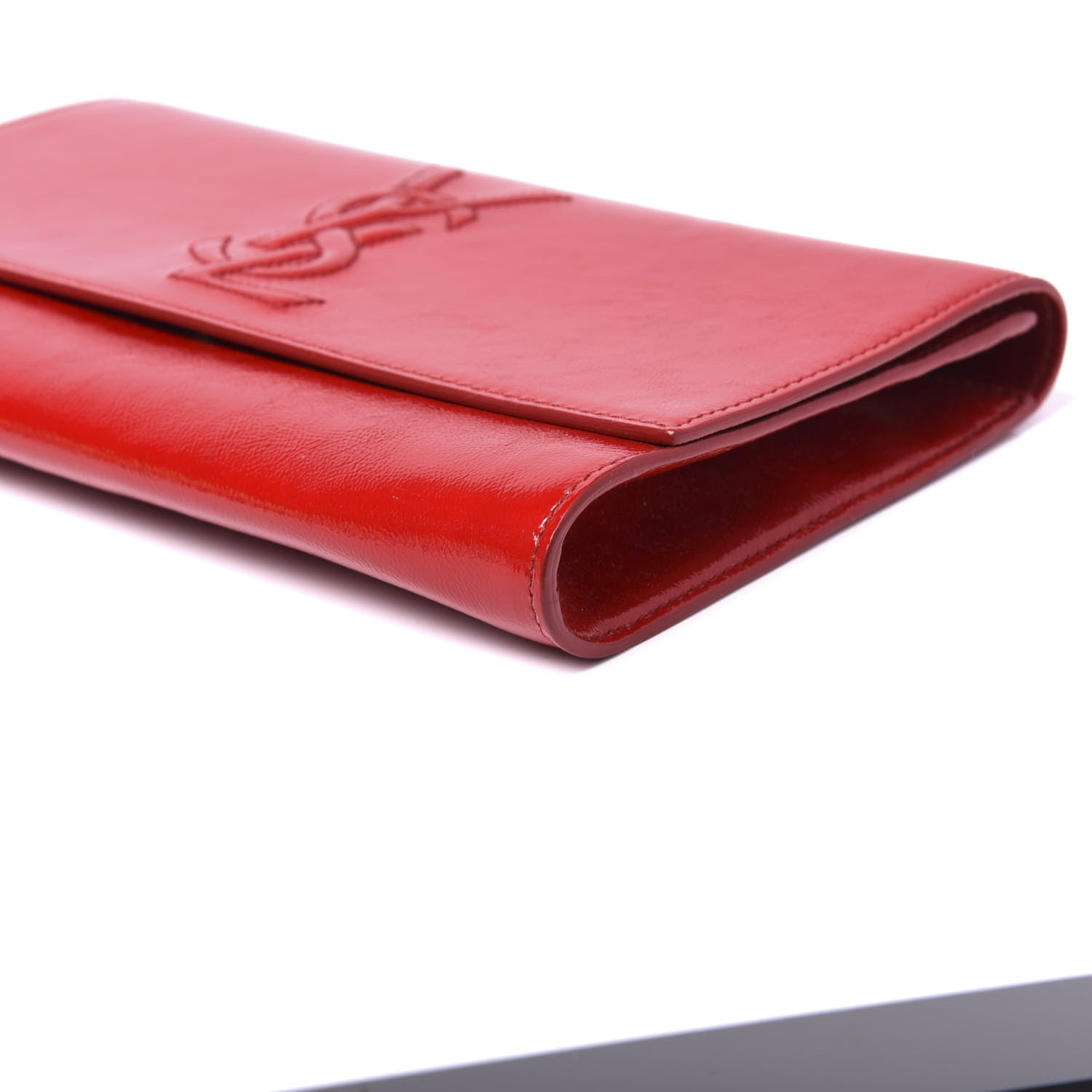 Saint Laurent Textured Patent Monogram Large Belle De Jour Clutch Red 6 of 8