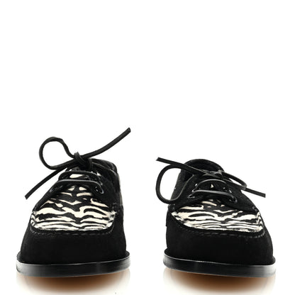 Saint Laurent Suede Calf Hair Zebra Penny Loafers 41 Black White 2 of 7