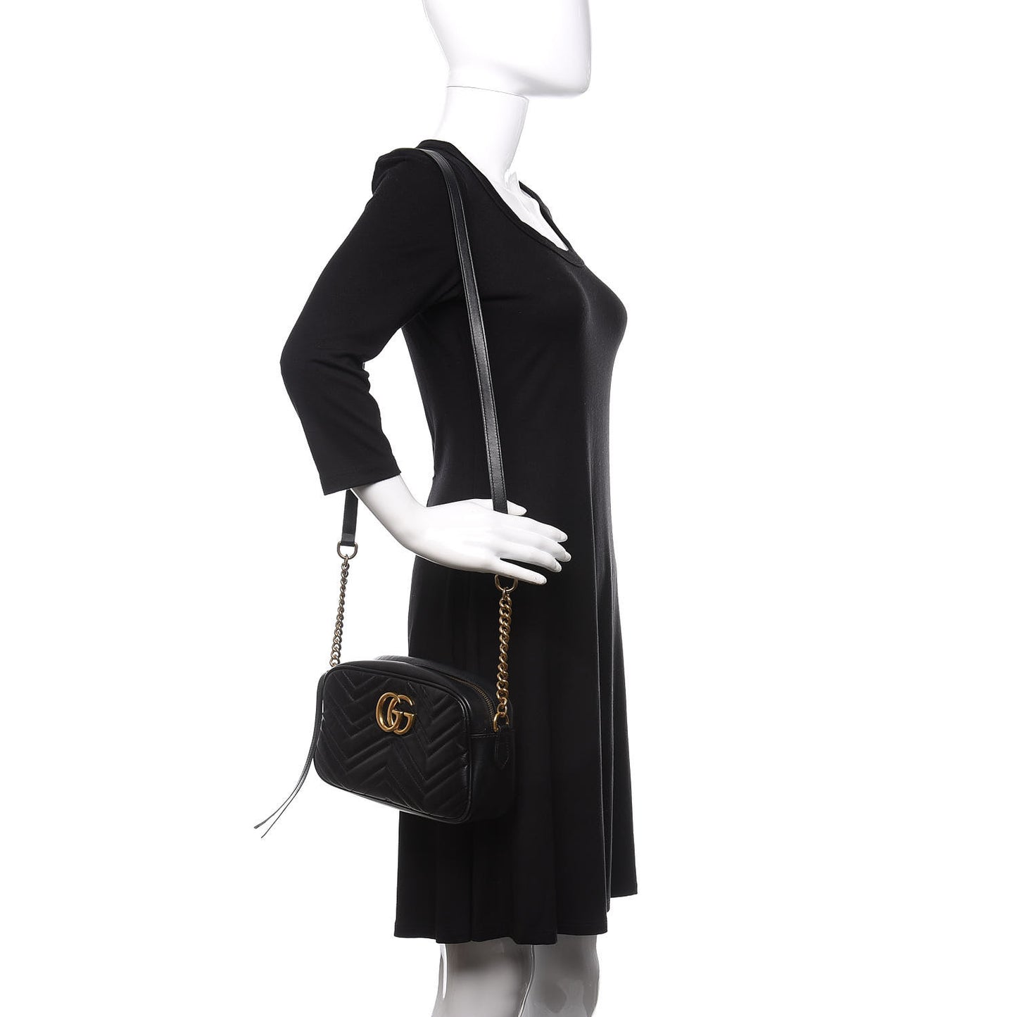 Calfskin Matelasse Small GG Marmont Chain Shoulder Bag Black