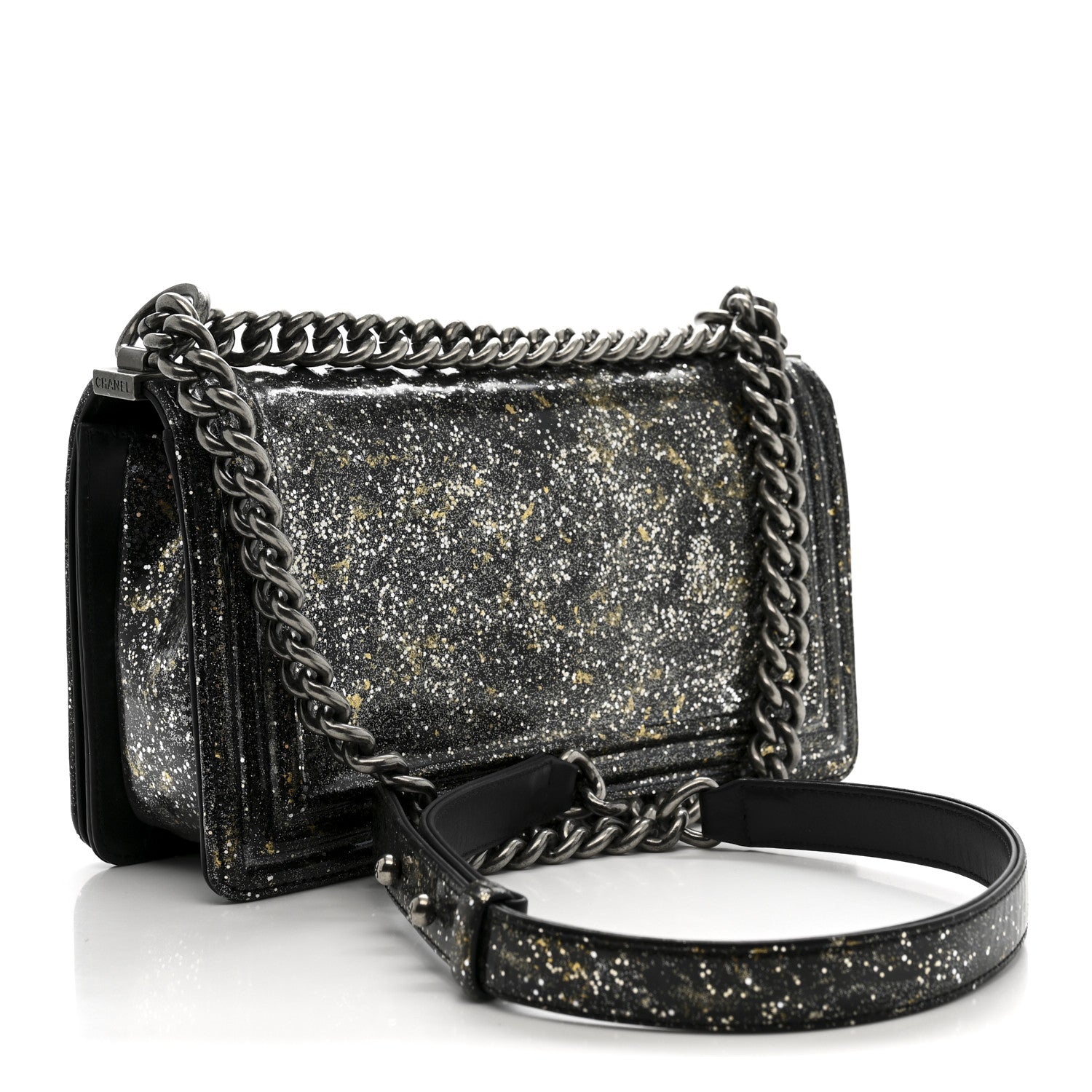 Chanel Glitter Glazed Calfskin Medium Boy Flap Black 2 of 10