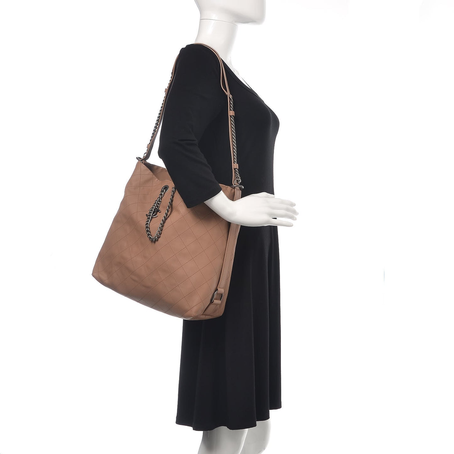 Calfskin Stitched Large Hobo Dark Beige