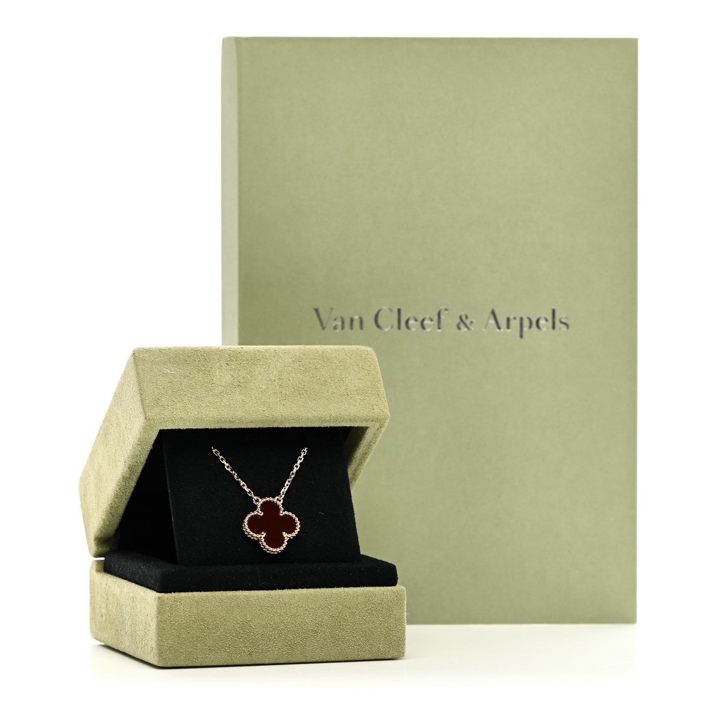 18K Yellow Gold Carnelian Vintage Alhambra Pendant Necklace