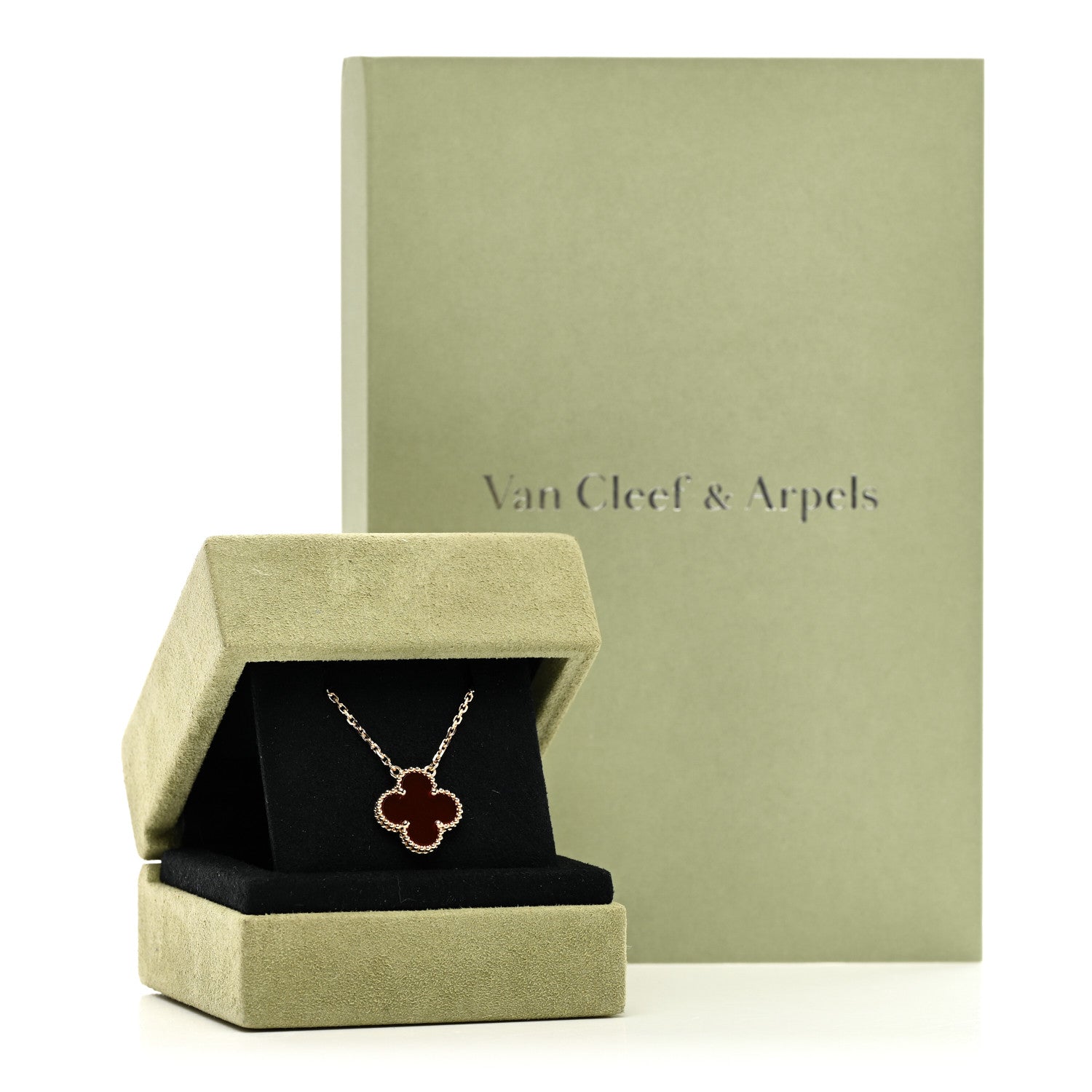 Van Cleef & Arpels 18K Yellow Gold Carnelian Vintage Alhambra Pendant Necklace 6 of 6
