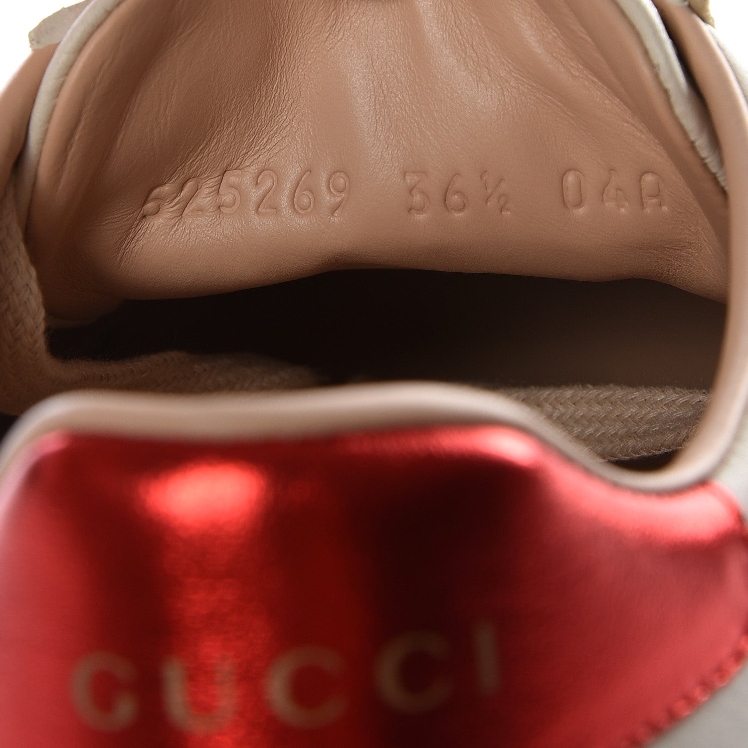Gucci Calfskin Stripe Womens New Ace Sneakers 36.5 New Mystic White Ecru Red Flame 8 of 12