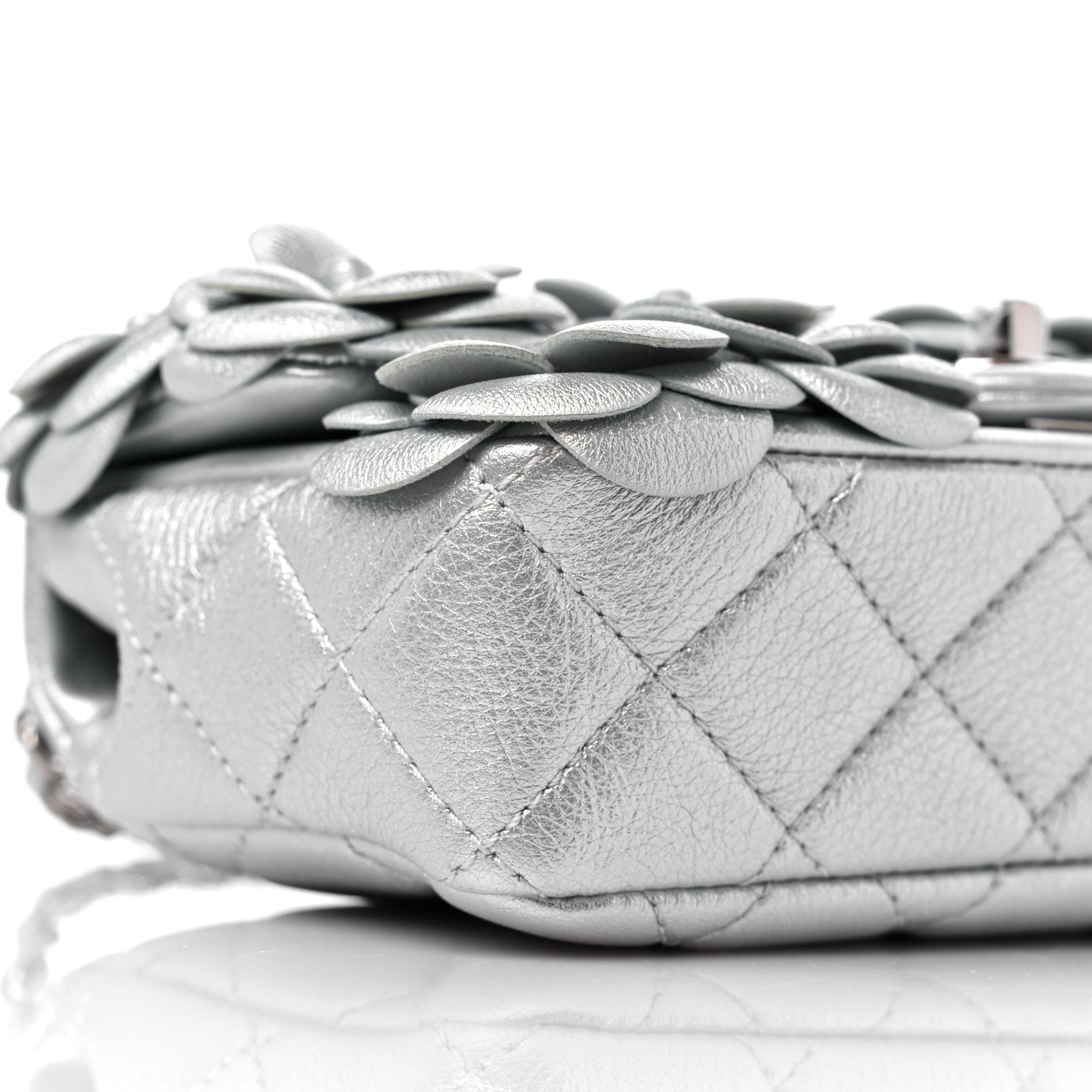 Chanel Metallic Lambskin Quilted Mini Camellia Flap Silver 8 of 9