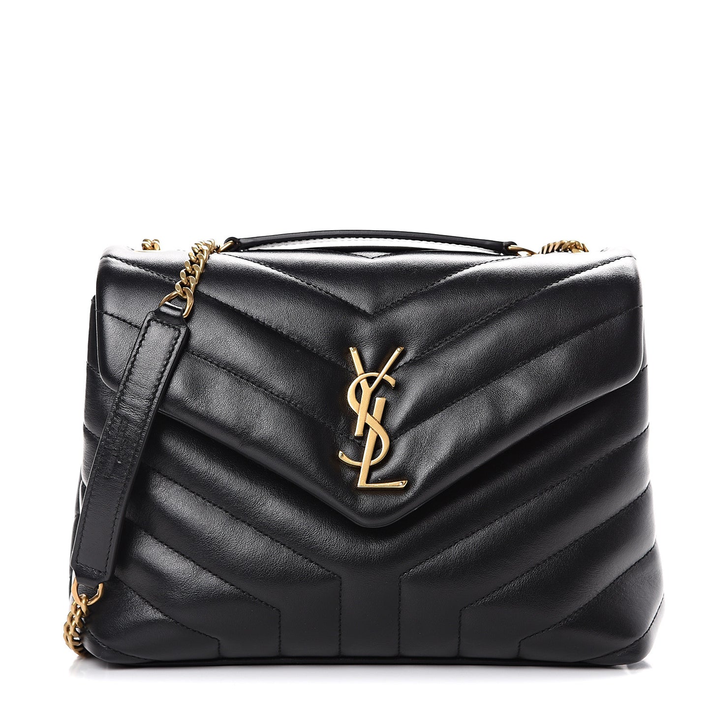 Calfskin Y Quilted Monogram Small Loulou Chain Satchel Black