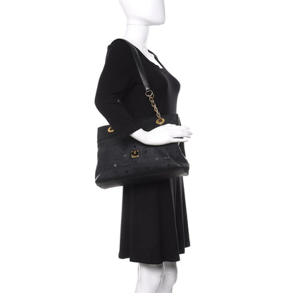 MCM Lambskin Coated Canvas Monogram Chain Tote Black 2 of 14
