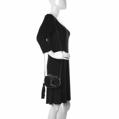 Saint Laurent Calfskin Crocodile Embossed Monogram Blogger Bag Black 2 of 10