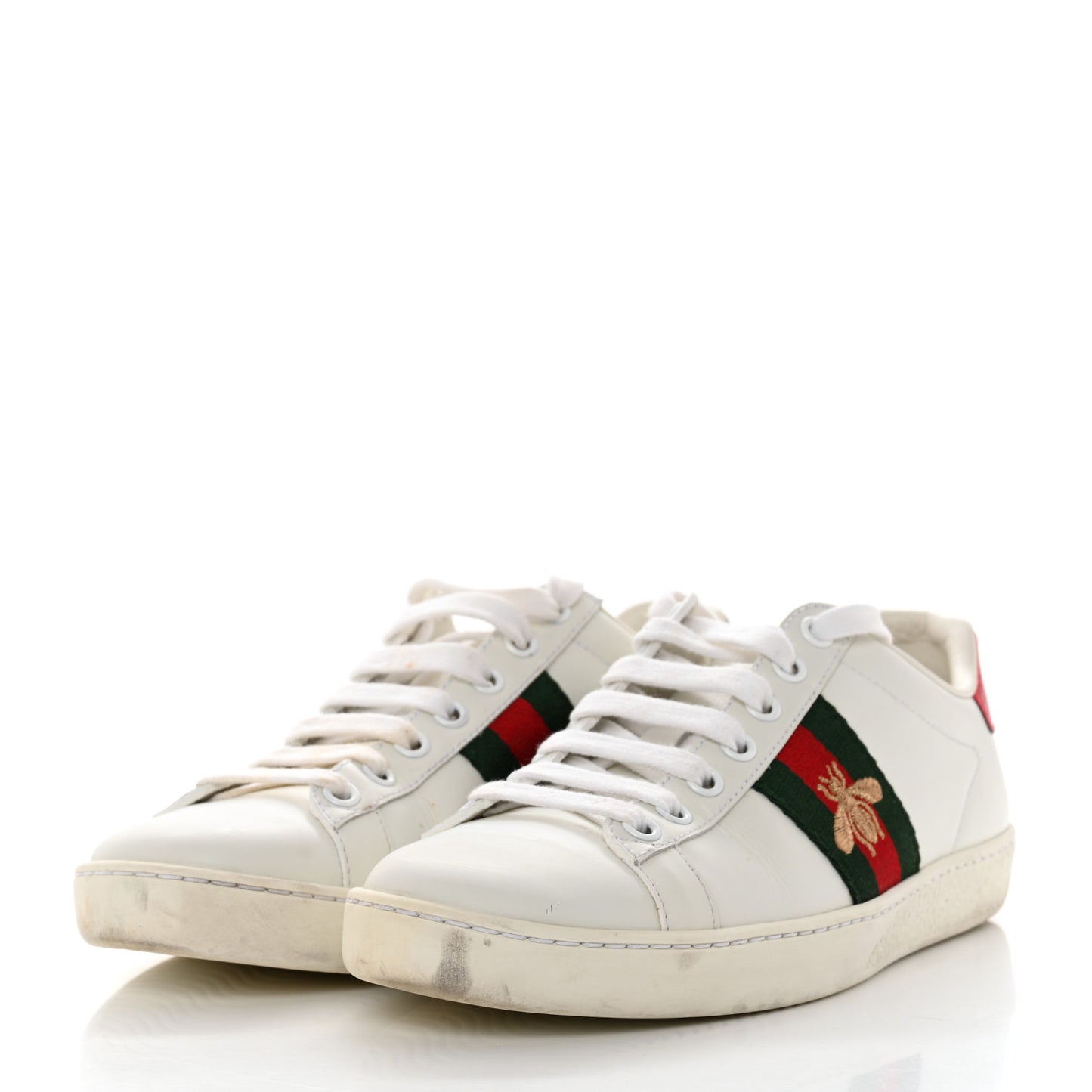 Calfskin Ayers Bee Embroidered Womens Ace Sneakers 36 White Green