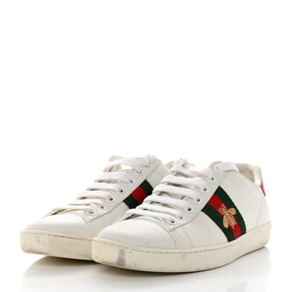 Gucci Calfskin Ayers Bee Embroidered Womens Ace Sneakers 36 White Green 3 of 9